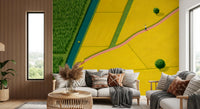 Golden Fields and Winding Stream Landscape Wall Mural