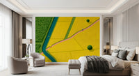 Golden Fields and Winding Stream Landscape Wall Mural