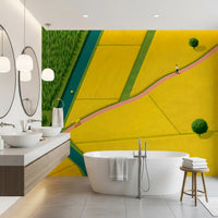 Golden Fields and Winding Stream Landscape Wall Mural