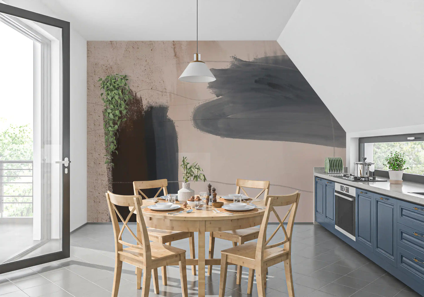 Brushed Silence - blue-grey-abstract Wall Mural
