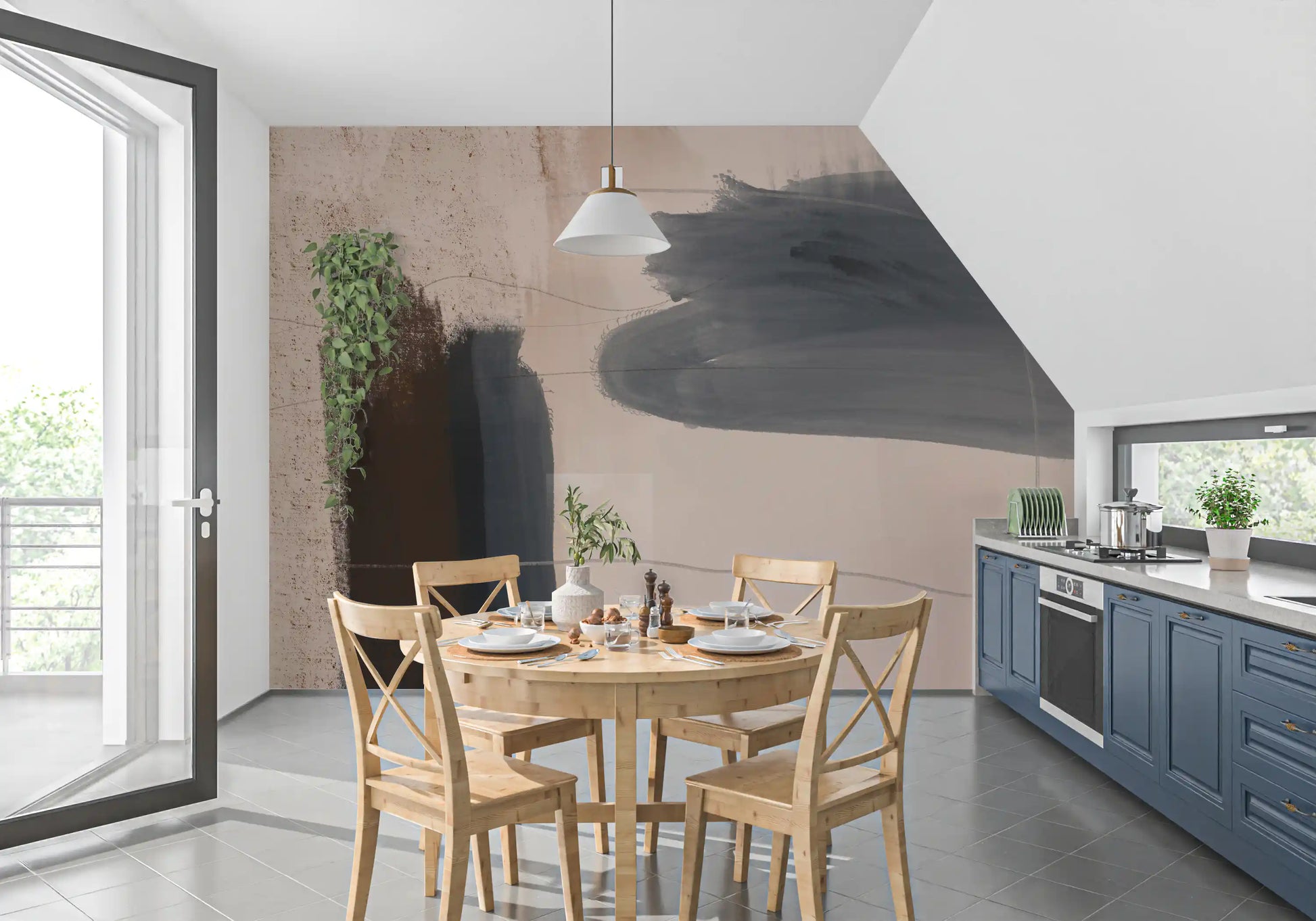Brushed Silence - blue-grey-abstract Wall Mural