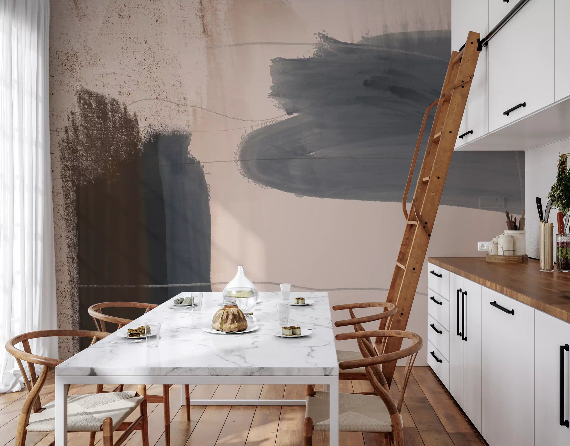 Brushed Silence - blue-grey-abstract Wall Mural
