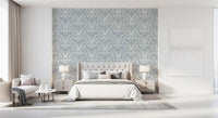 Block Print Damask Floral Wallpaper⁠
