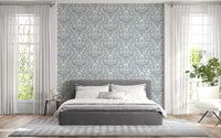 Block Print Damask Floral Wallpaper⁠