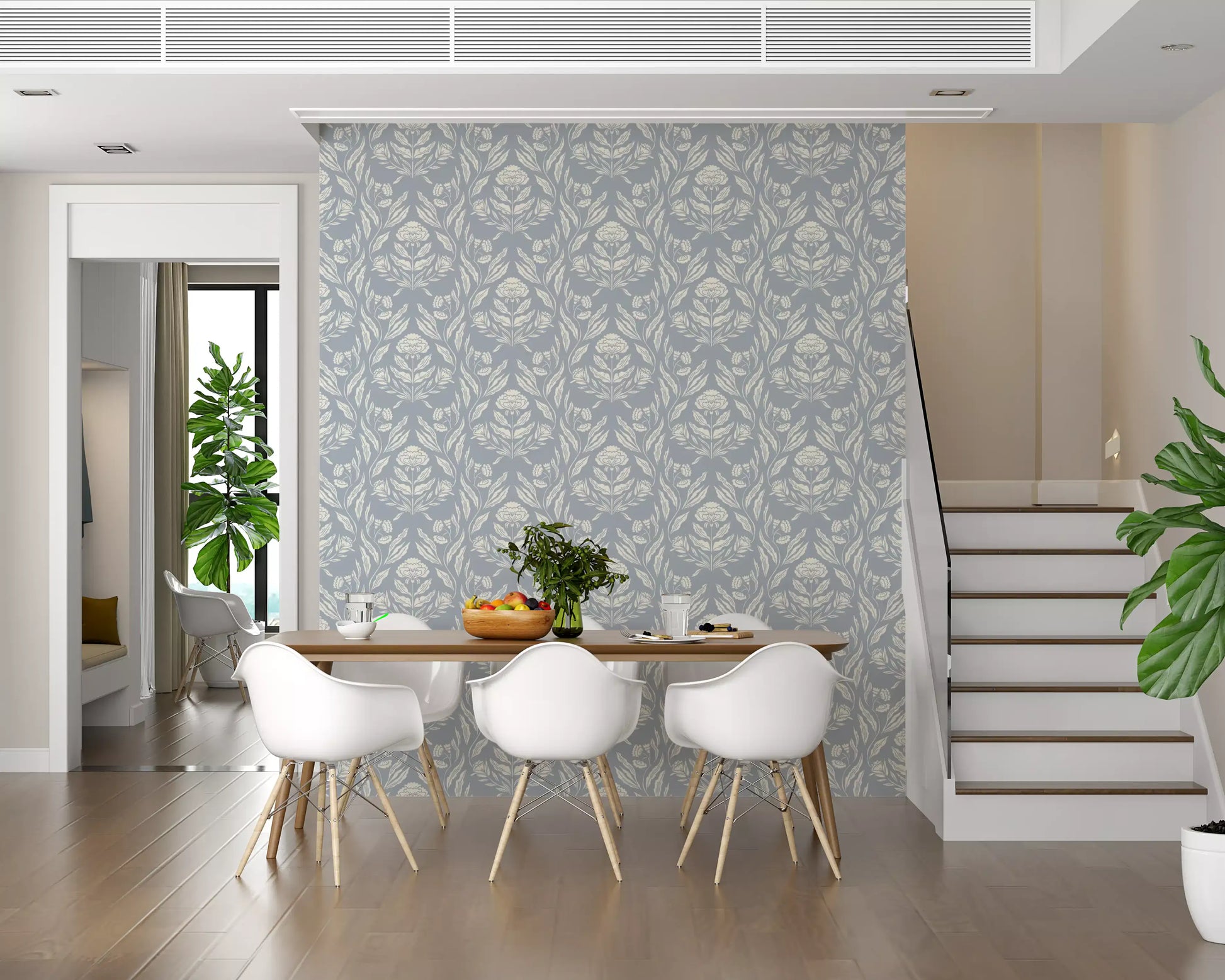 Block Print Damask Floral Wallpaper⁠