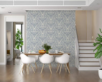 Block Print Damask Floral Wallpaper⁠