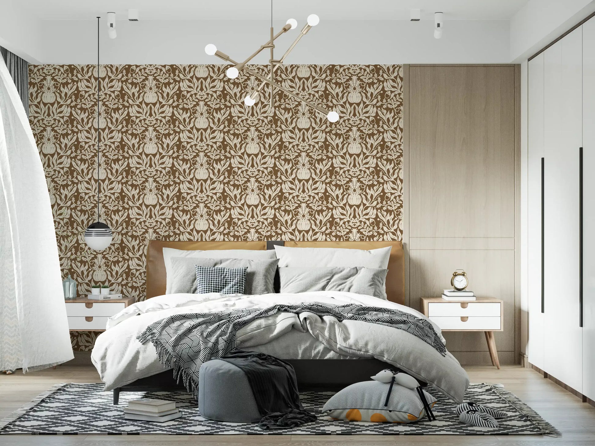 Rustic Autumn Harvest Linocut Wallpaper⁠