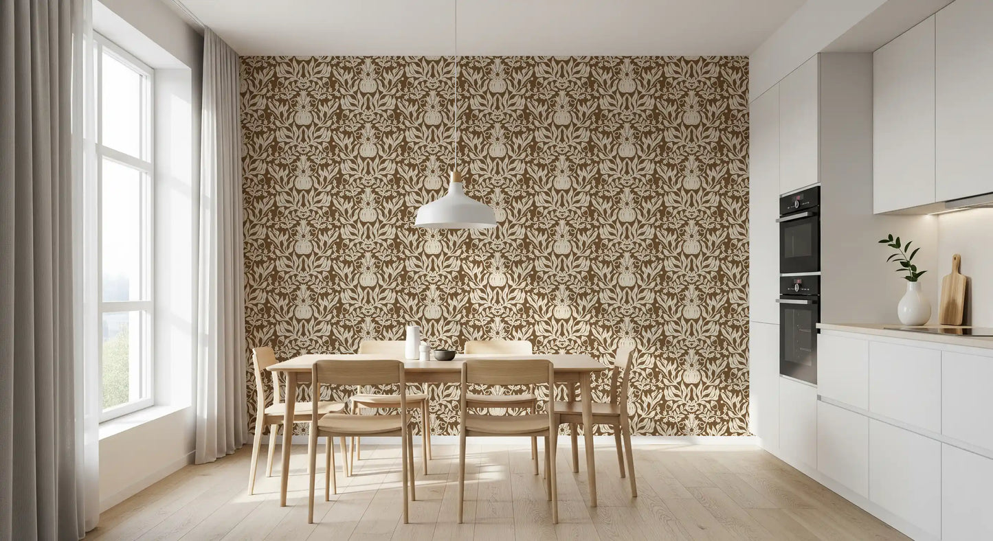 Rustic Autumn Harvest Linocut Wallpaper⁠
