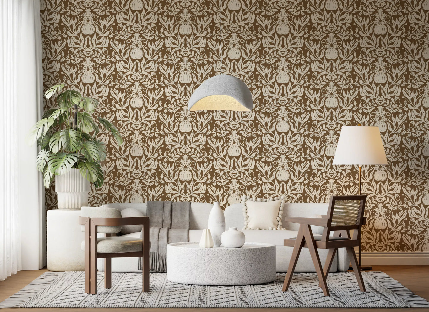 Rustic Autumn Harvest Linocut Wallpaper⁠