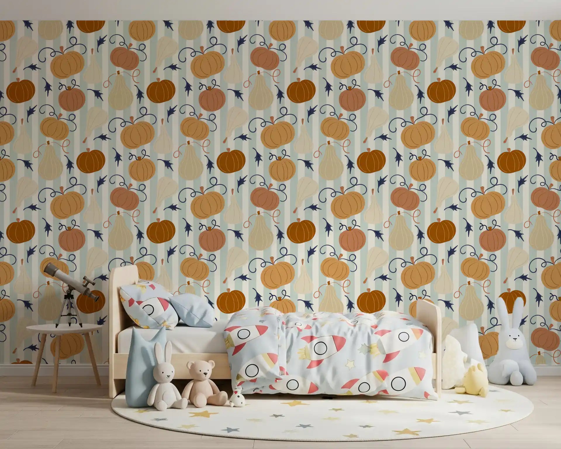 Autumn Harvest Striped Pumpkin Motif Wallpaper⁠