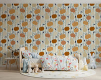 Autumn Harvest Striped Pumpkin Motif Wallpaper⁠