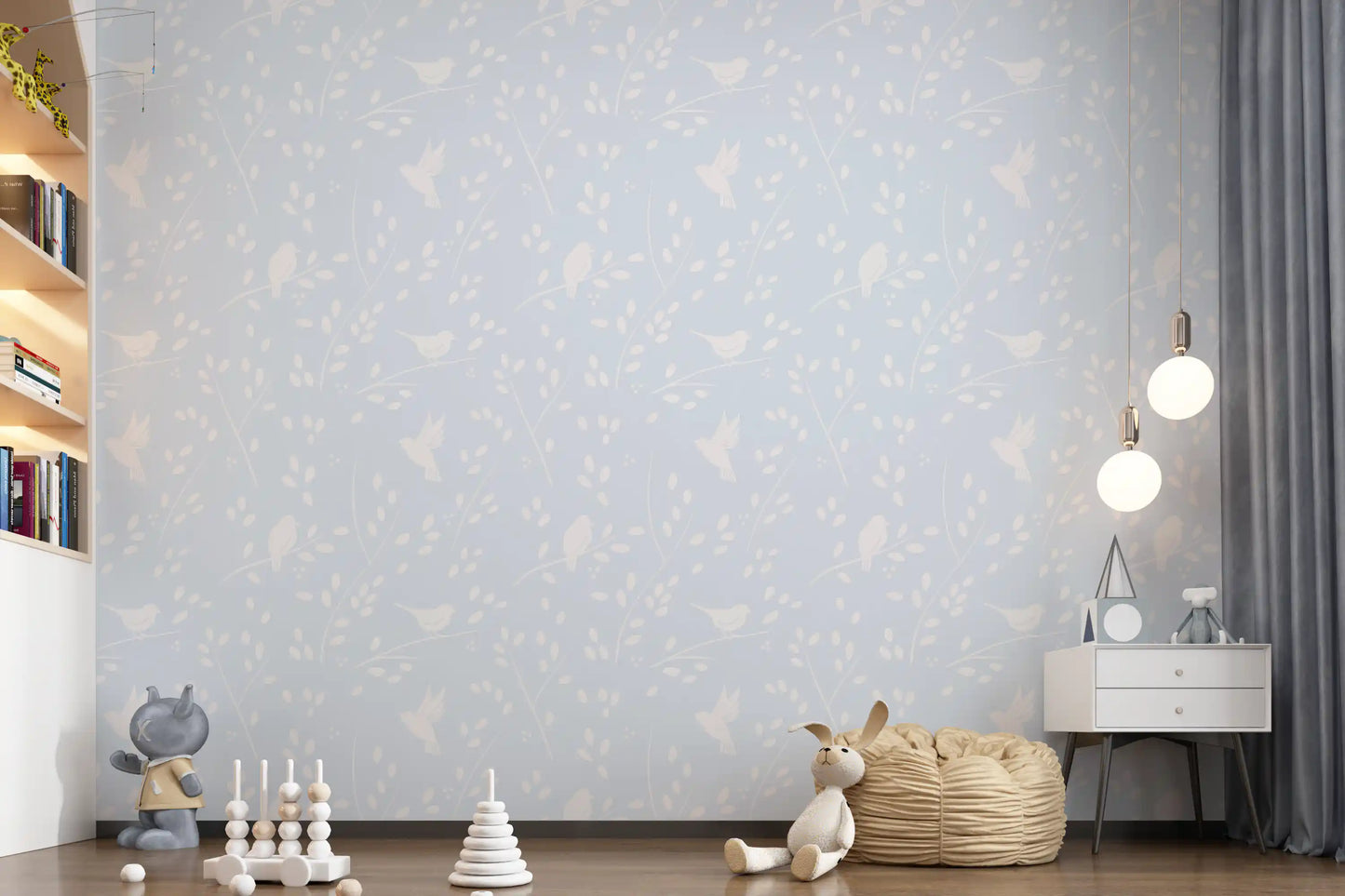 Pastel Blue Winter Birds Wallpaper⁠