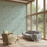 Sage Green Hand-Drawn Floral Line Art Wallpaper⁠