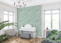 Sage Green Hand-Drawn Floral Line Art Wallpaper⁠