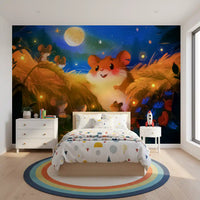 Moonlit Hamster Harvest Scene Wall Mural