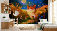 Moonlit Hamster Harvest Scene Wall Mural