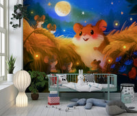 Moonlit Hamster Harvest Scene Wall Mural