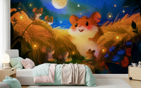 Moonlit Hamster Harvest Scene Wall Mural