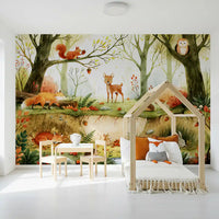 Enchanted Woodland Friends Illustration Wall Mural