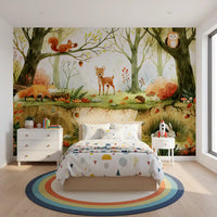 Enchanted Woodland Friends Illustration Wall Mural