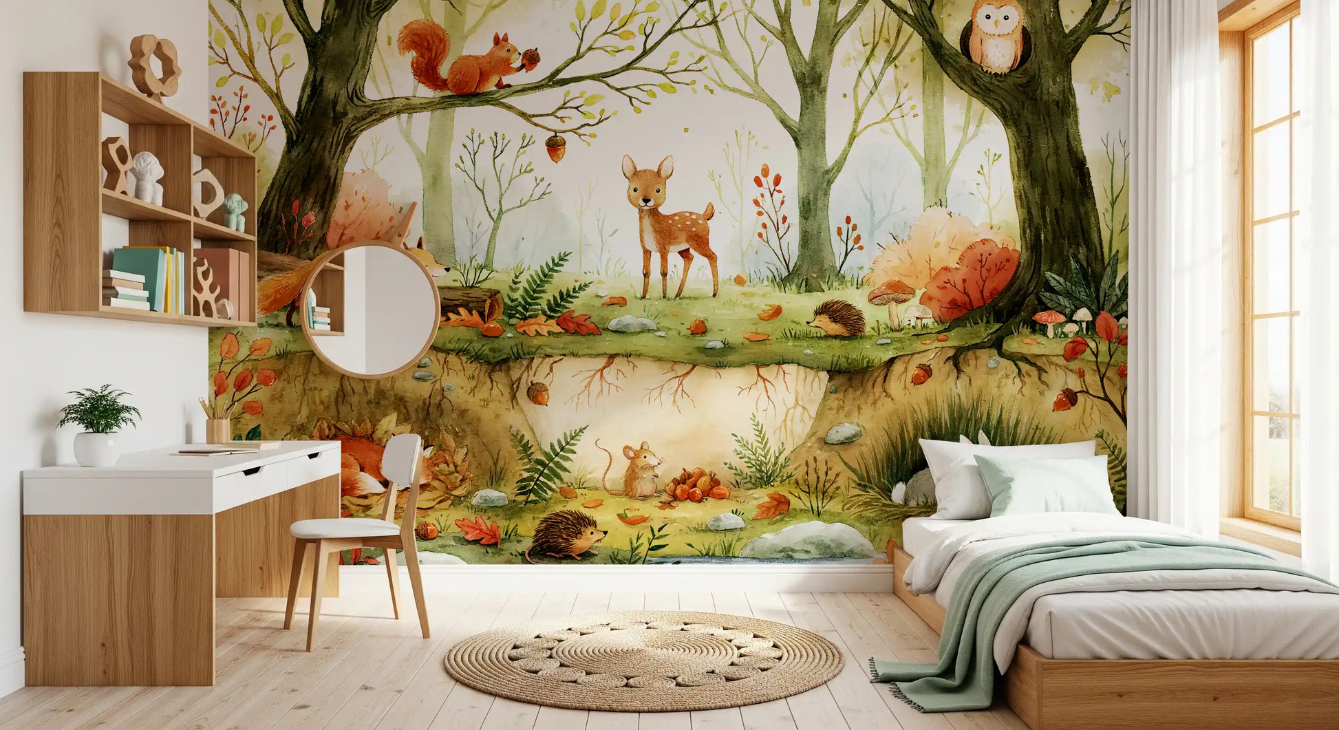 Enchanted Woodland Friends Illustration Wall Mural