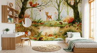 Enchanted Woodland Friends Illustration Wall Mural