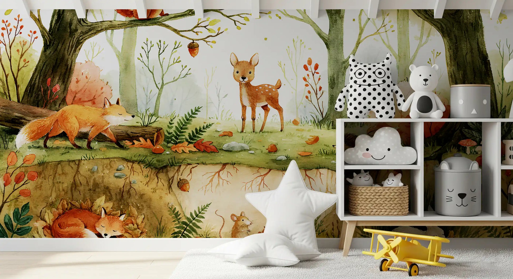 Enchanted Woodland Friends Illustration Wall Mural