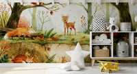Enchanted Woodland Friends Illustration Wall Mural