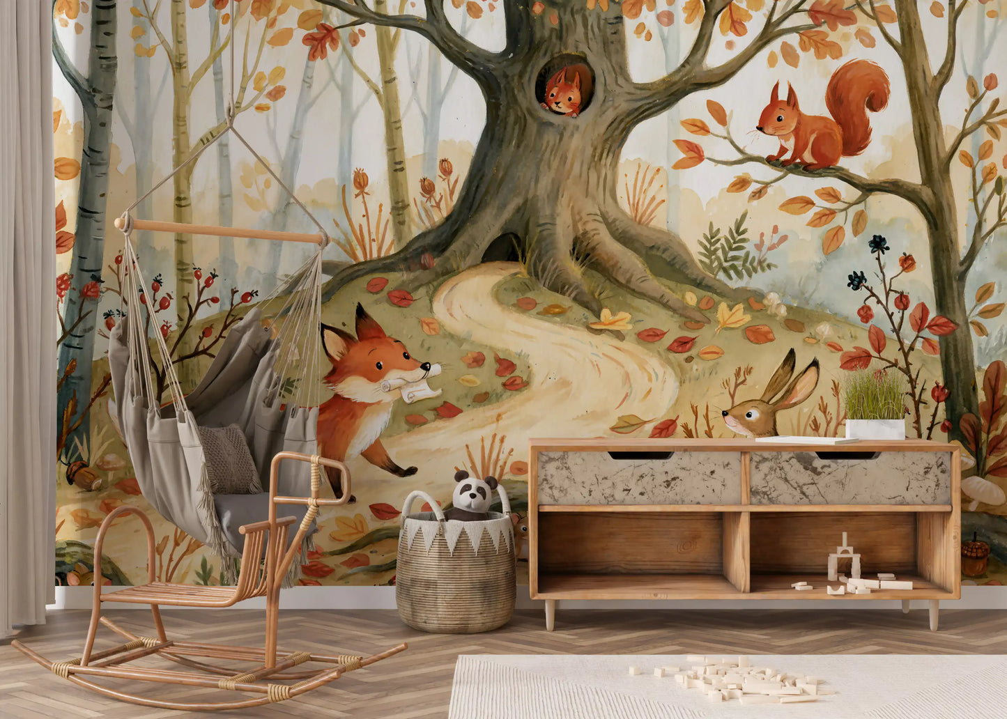 Fox and Woodland Friends Meadow Scene Wall Mural
