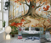 Fox and Woodland Friends Meadow Scene Wall Mural