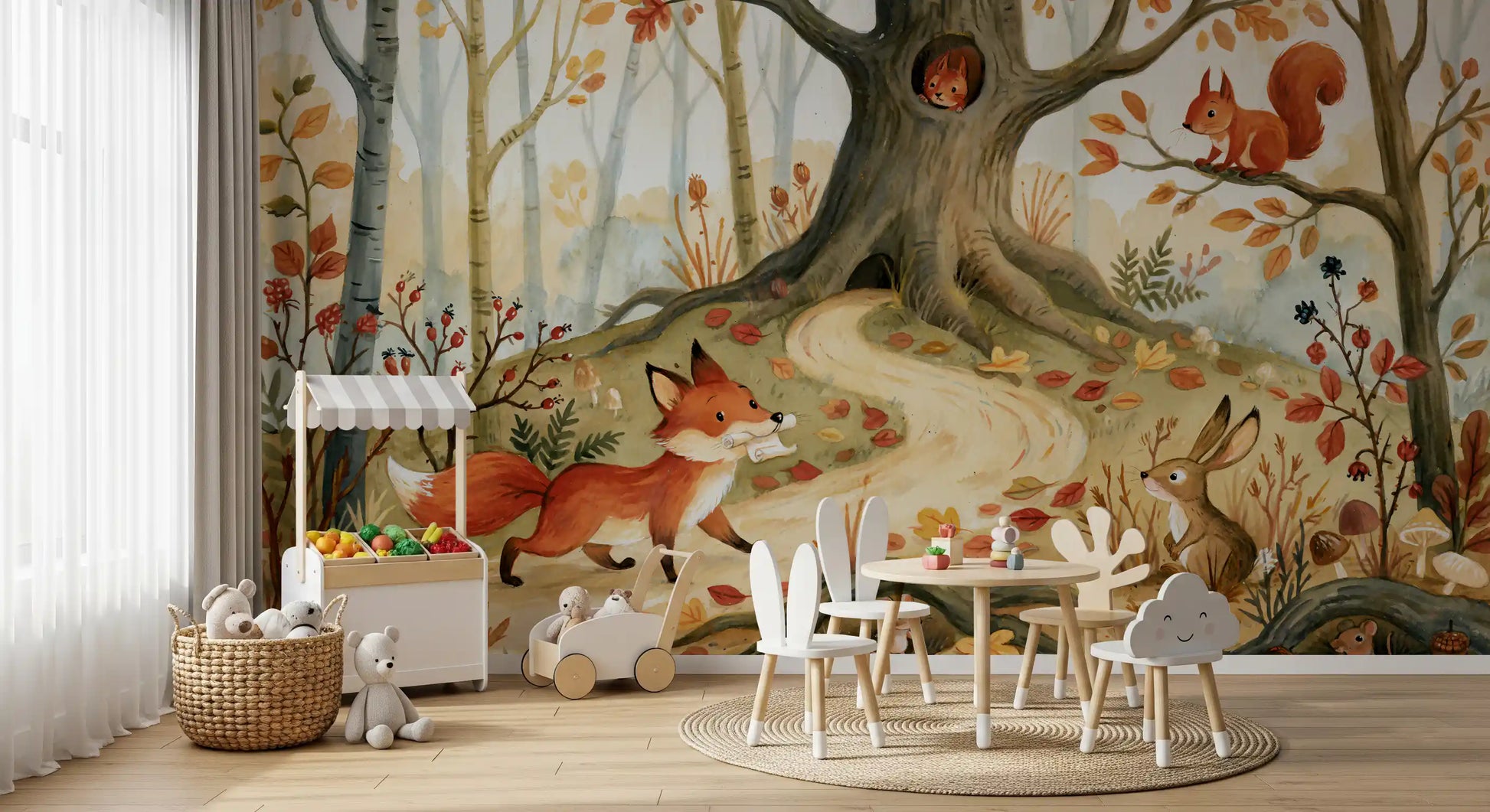 Fox and Woodland Friends Meadow Scene Wall Mural