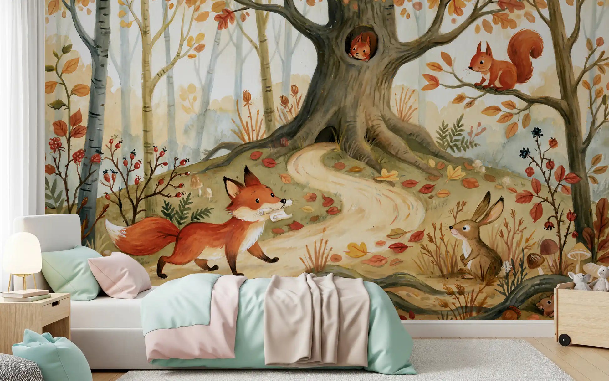 Fox and Woodland Friends Meadow Scene Wall Mural