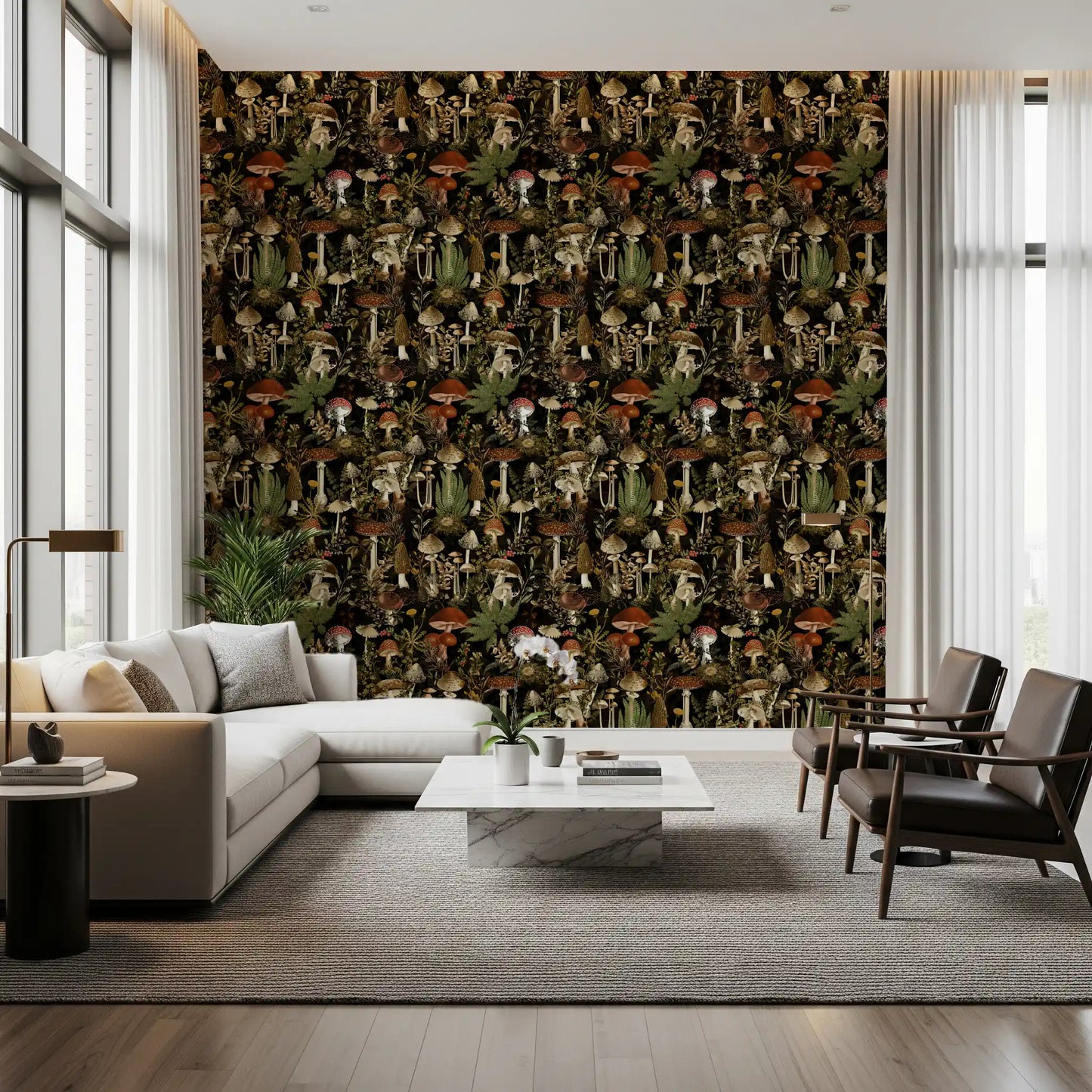Midnight Forest Mushroom Botanical Wallpaper⁠