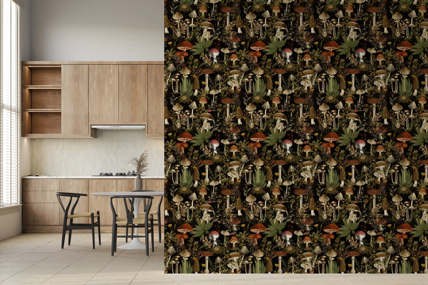 Midnight Forest Mushroom Botanical Wallpaper⁠