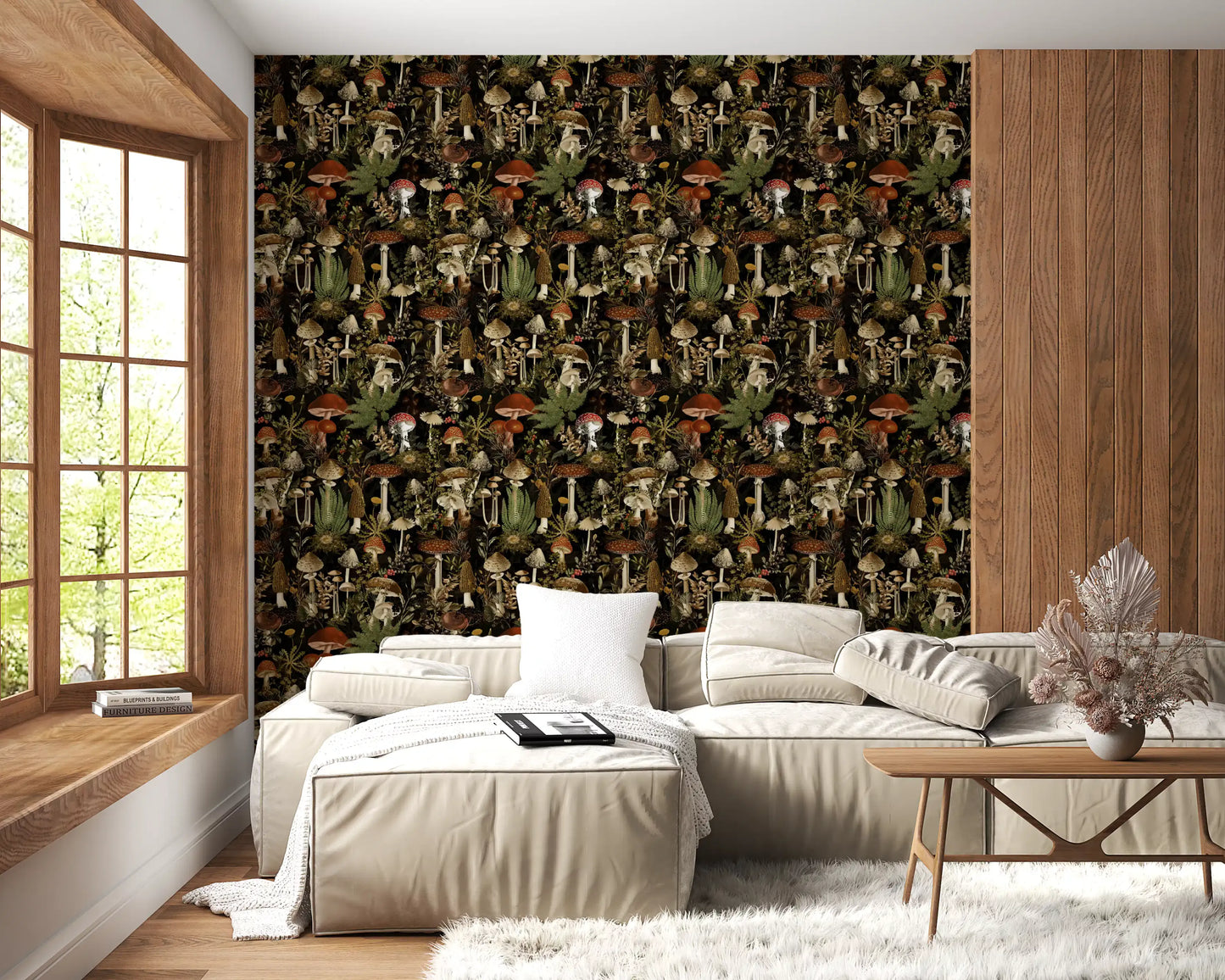 Midnight Forest Mushroom Botanical Wallpaper⁠