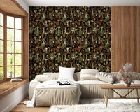 Midnight Forest Mushroom Botanical Wallpaper⁠