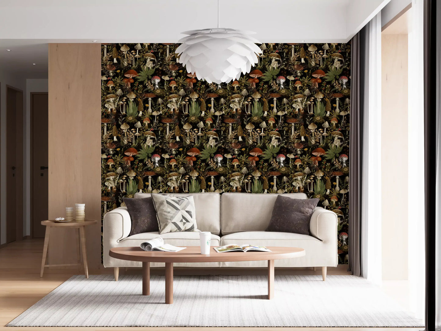 Midnight Forest Mushroom Botanical Wallpaper⁠