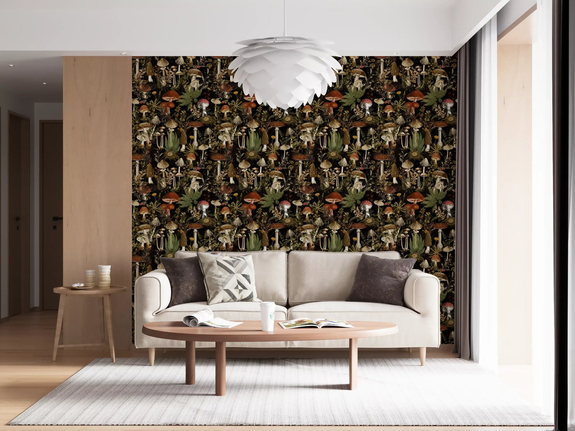 Midnight Forest Mushroom Botanical Wallpaper⁠