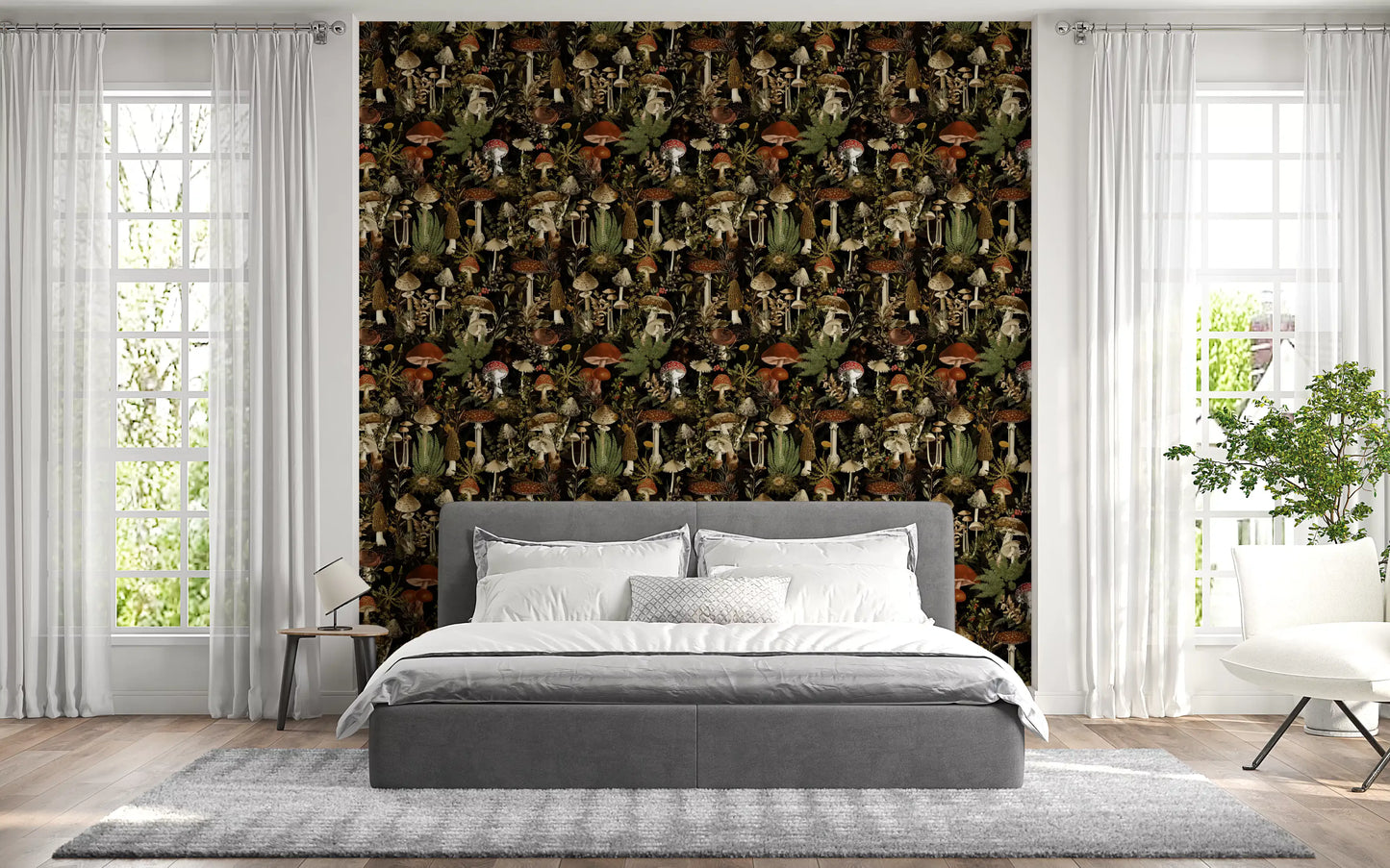 Midnight Forest Mushroom Botanical Wallpaper⁠