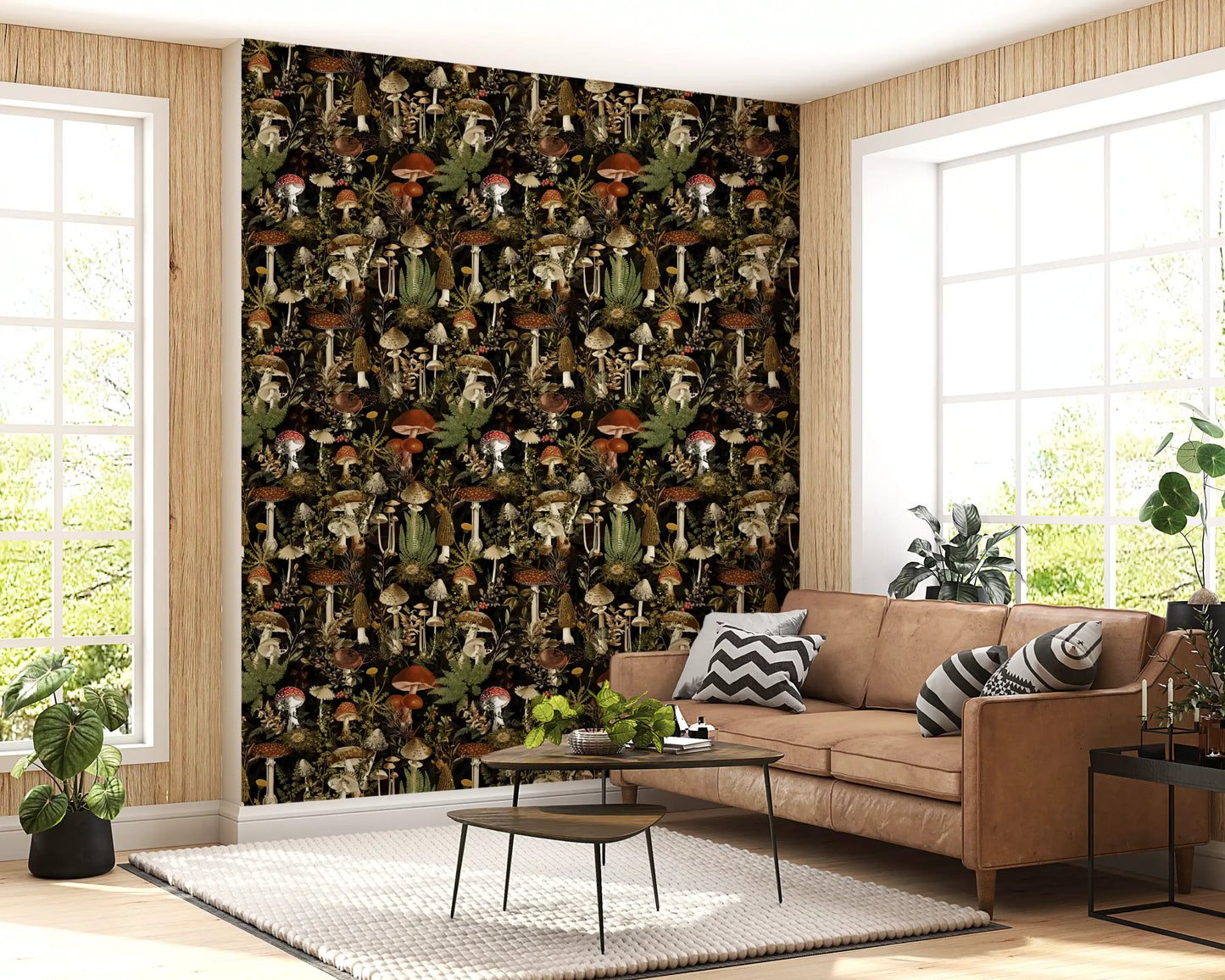 Midnight Forest Mushroom Botanical Wallpaper⁠
