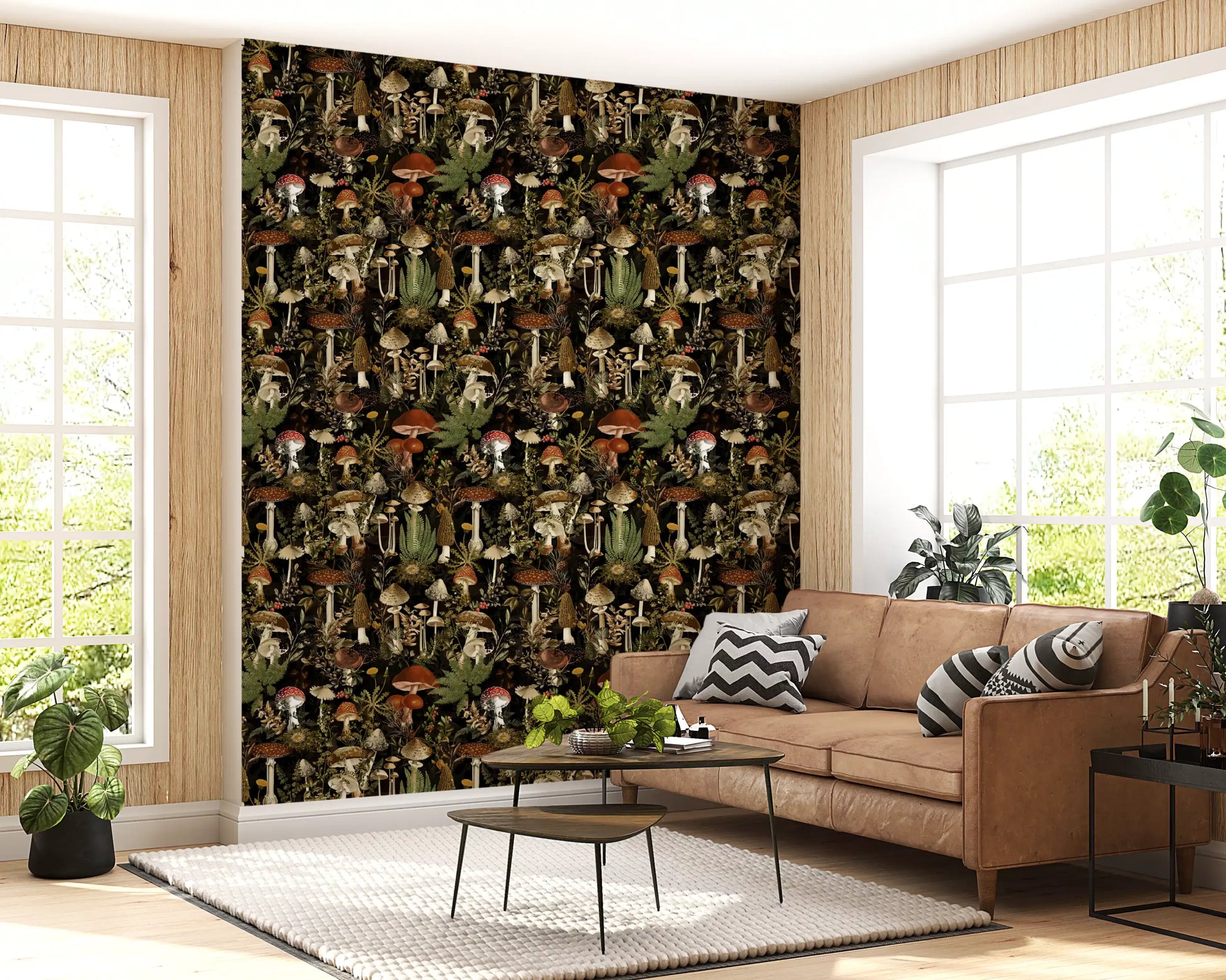 Midnight Forest Mushroom Botanical Wallpaper⁠