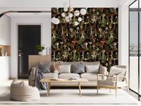 Midnight Forest Mushroom Botanical Wallpaper⁠