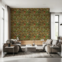 Vintage Woodland Mushroom and Fern Forage Wallpaper⁠
