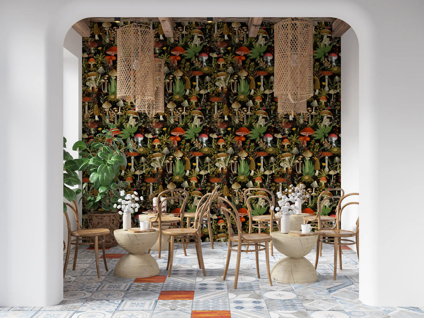 Vintage Woodland Mushroom Harvest Wallpaper⁠