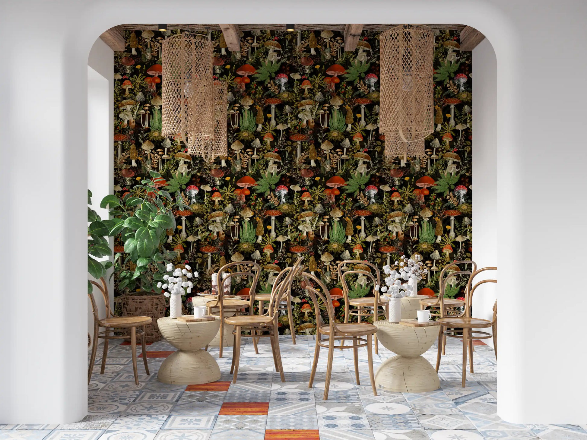 Vintage Woodland Mushroom Harvest Wallpaper⁠