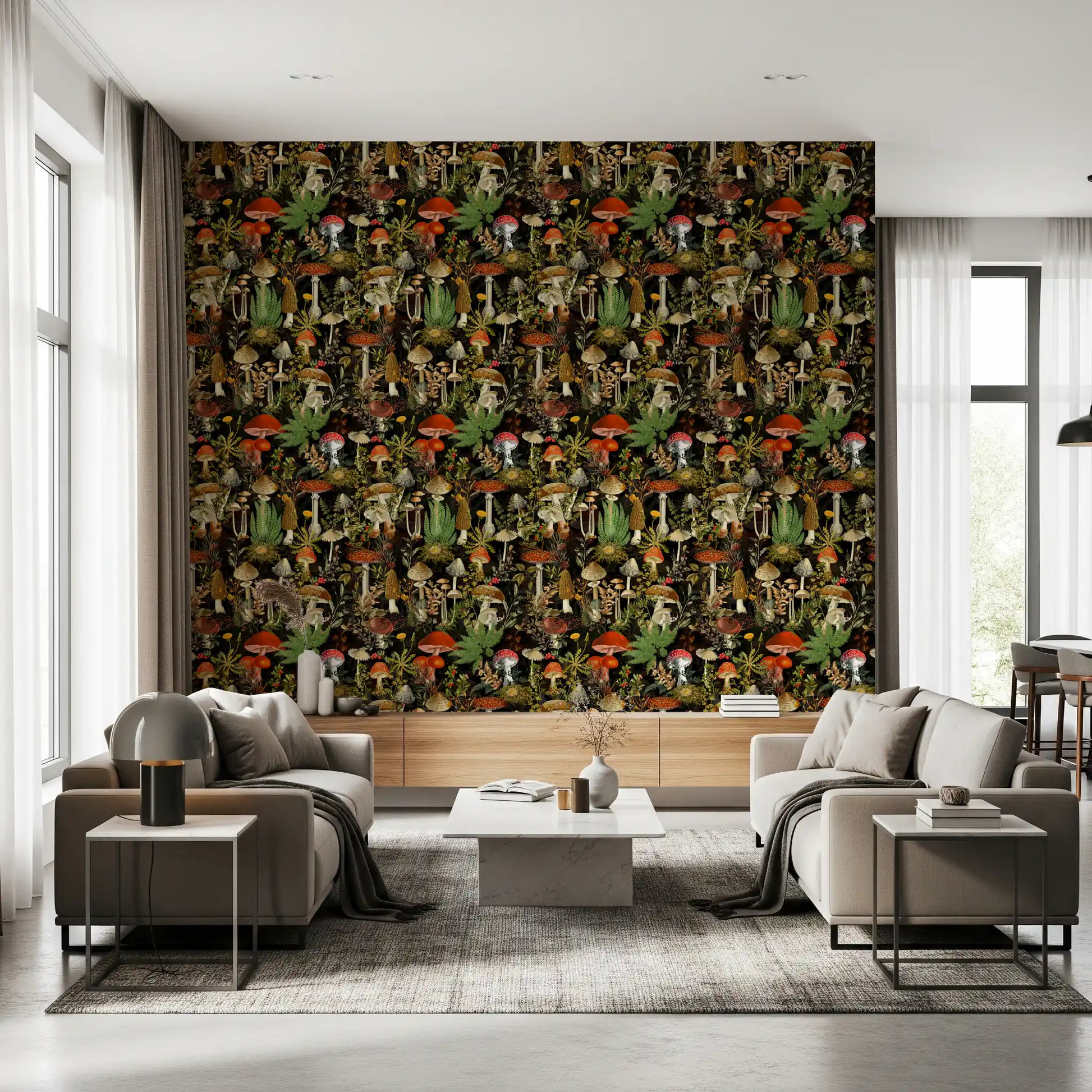 Vintage Woodland Mushroom Harvest Wallpaper⁠