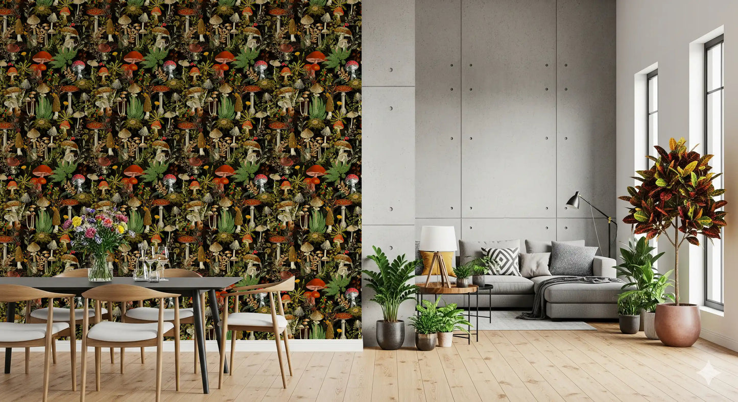 Vintage Woodland Mushroom Harvest Wallpaper⁠