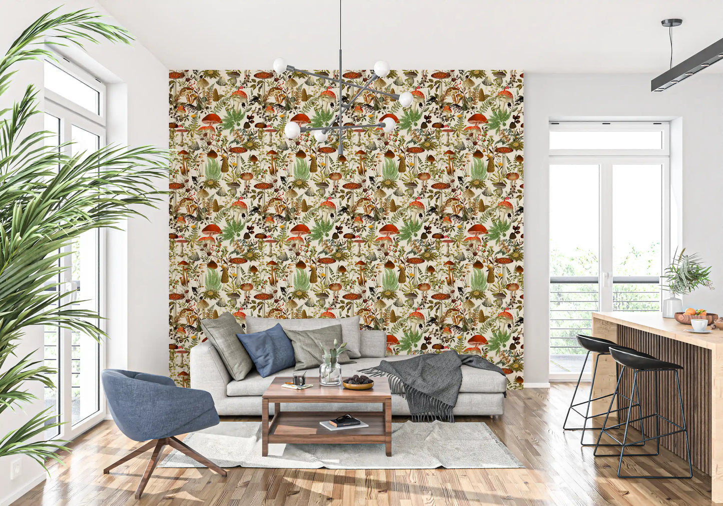 Rustic Toadstool and Woodland Meadow Flora Wallpaper⁠