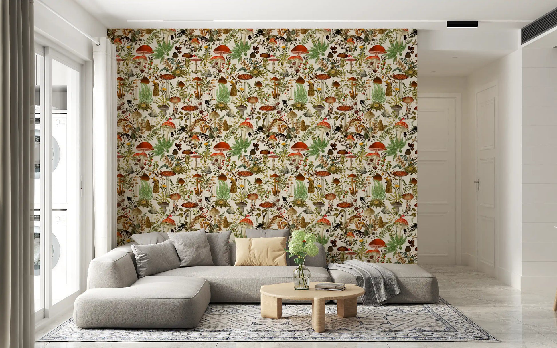 Rustic Toadstool and Woodland Meadow Flora Wallpaper⁠