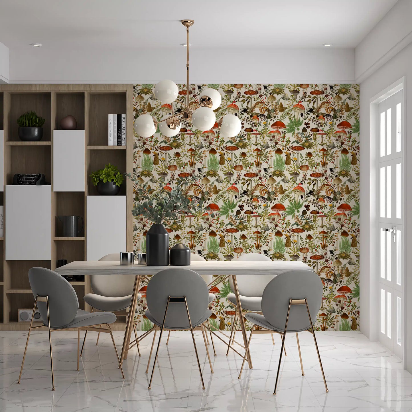 Rustic Toadstool and Woodland Meadow Flora Wallpaper⁠